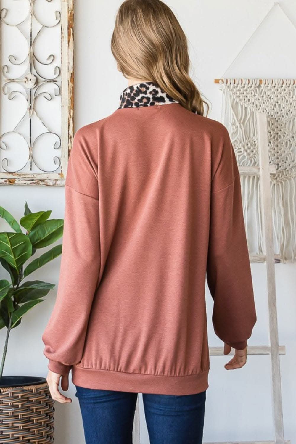Heimish leopard print quarter zip sweatshirt - Love Salve